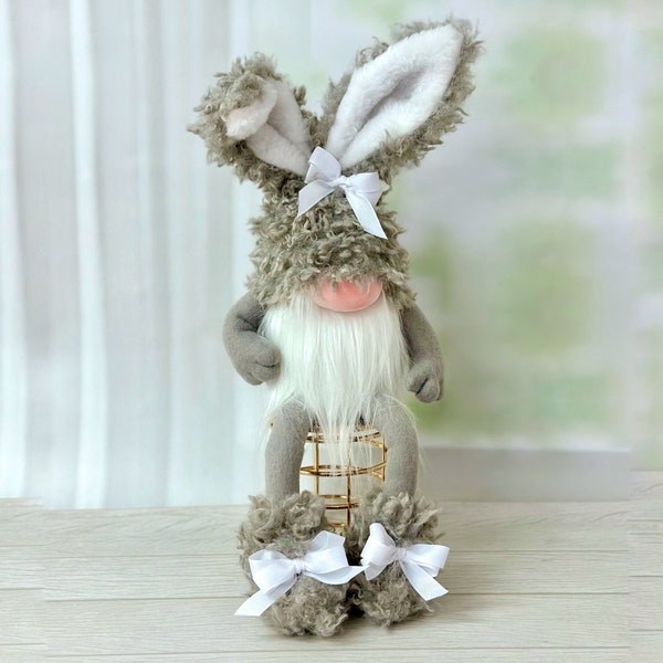 Large Bunny Gnome for you home, Sitting Gnome, Dangly Legs Gnomes, Tiered Tray Decor, Farmhouse decor, Handmade Gift