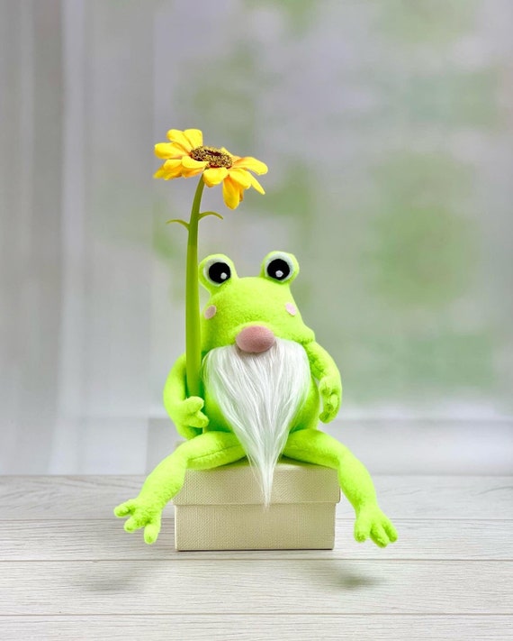 Gnome Frog Plush With Sunflower Cute Frog Gnome Stuffed Animal