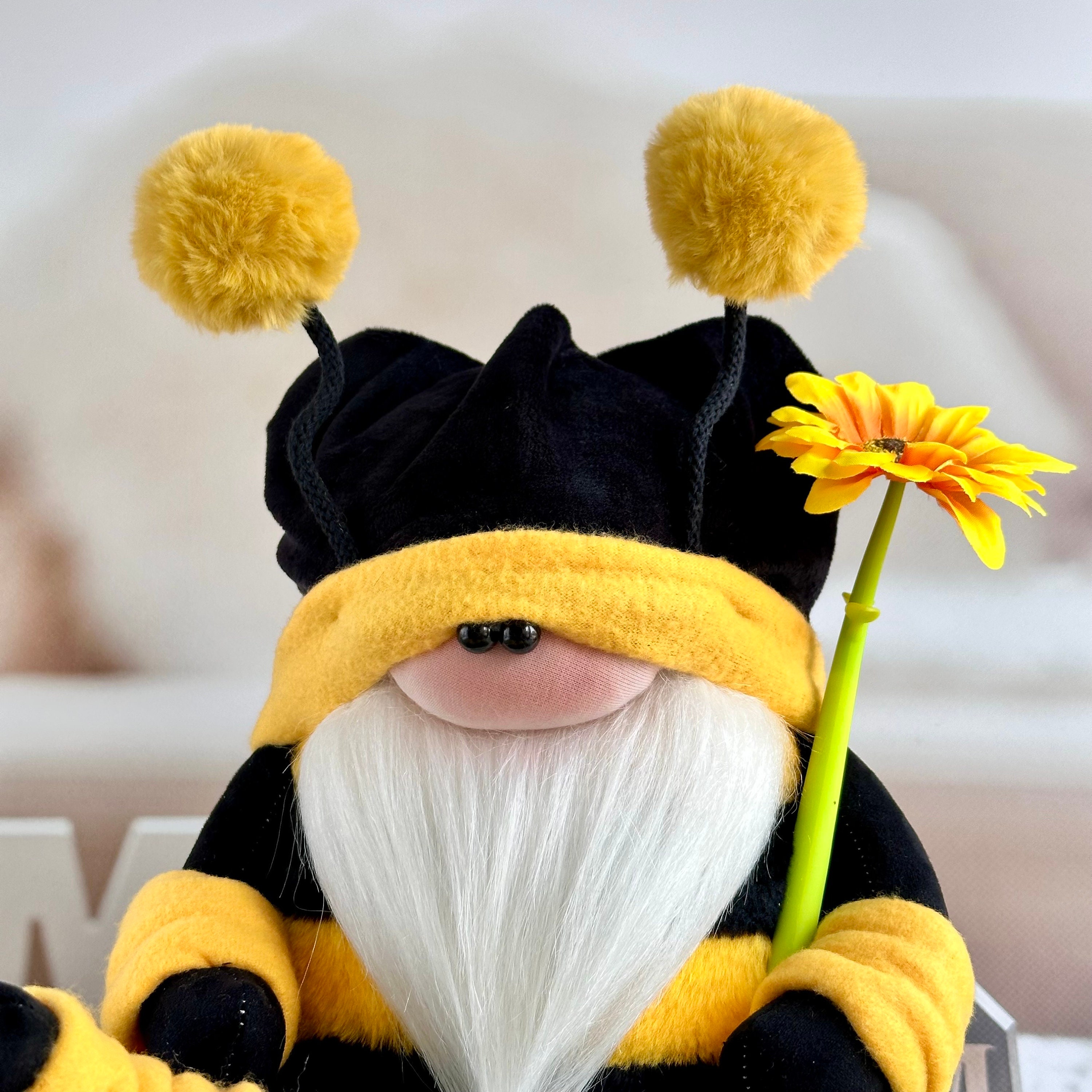 Bee Gnome, Bumblebee Gnome With Sunflower, Yellow Gnome, Spring Summer ...