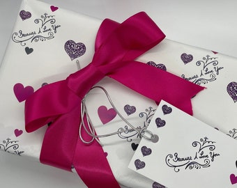 Omdat ik van je hou inpakpapier met bijpassend cadeaukaartje, cadeaupapier liefde, romantisch, harten
