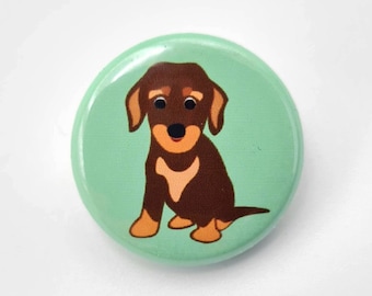 1 pc. button with bow pin, mini, Ø 25 mm, a small wire-haired dachshund as a small gift