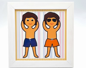 Children's picture 'Ben & Ray Ben' in a wooden frame, approx. 18 x 18 cm, a gift for cool boys and friends of the sun