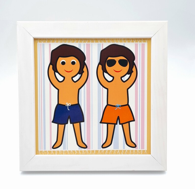 Children's picture 'Ben & Ray Ben' in a wooden frame, approx. 18 x 18 cm, a gift for cool boys and friends of the sun image 1