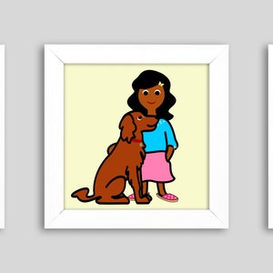 Mini children's picture 'Girl with Setter' in a wooden frame, 12 x 12 cm, a small gift for dog lovers image 2