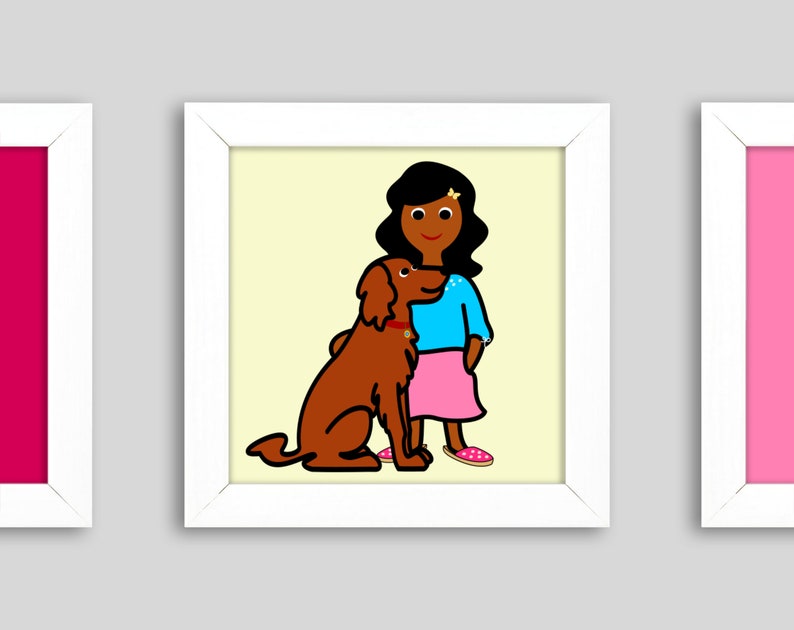 Mini children's picture 'Girl with Setter' in a wooden frame, 12 x 12 cm, a small gift for dog lovers image 2