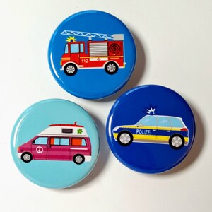 Button 'Feuerwehr', Ansteckbutton, Ø 32mm, blau. Als Mitbringsel, Mitgebsel, Kleinigkeit für Kinder Bild 4