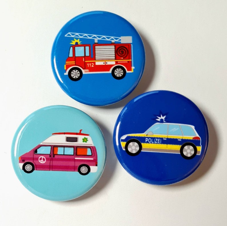 Button 'Feuerwehr', Ansteckbutton, Ø 32mm, blau. Als Mitbringsel, Mitgebsel, Kleinigkeit für Kinder Bild 4