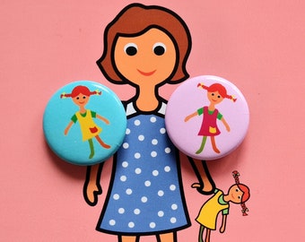 Set of 2 buttons 'Doll', mini, Ø 25 mm, pink and blue. Souvenirs, giveaways, giveaways for children's birthday parties