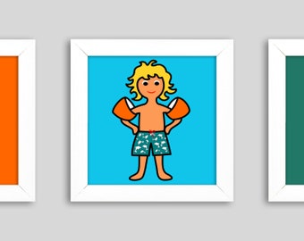 Jonas & Delfin' - Mini, small graphic in the frame, 12 x 12 cm, a cheerful children's picture for water rats