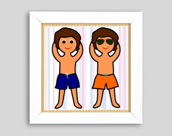 Ben & Ray Ben', small graphic in the frame, 18 x 18 cm, a gift for cool boys, friends, sun and sea in a picture frame