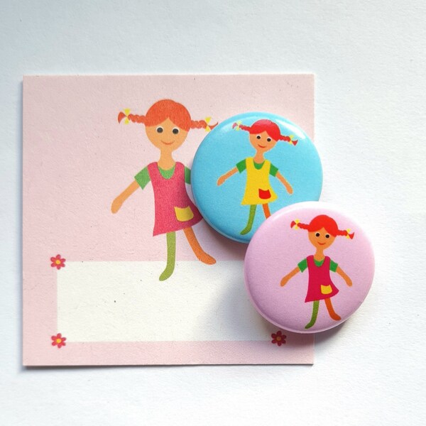 2er-Set Button 'Püppchen', Mini, Ø 25mm, rosa und blau. Mitbringsel, Mitgebsel, Giveaway Kindergeburtstag