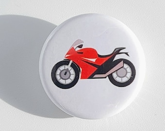 1 pc. Button with bow pin, mini, Ø 25 mm, a small motorcycle as a giveaway, souvenir, small gift for children