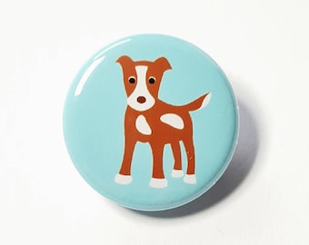 1 Stk. Ansteckbutton mit Bogennadel, Mini, Ø 25mm, ein kleines Hündchen als Mitgebsel, Mitbringsel, kleines Geschenk für Kinder