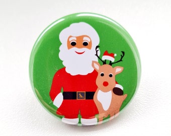 Pin 'Klaus & Rudolf', Ø 32 mm, a small gift for Christmas or for the Advent calendar
