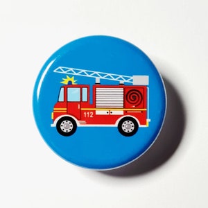 Button 'Feuerwehr', Ansteckbutton, Ø 32mm, blau. Als Mitbringsel, Mitgebsel, Kleinigkeit für Kinder Bild 1