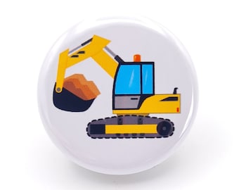 Button 'Bagger', Ansteckbutton, Ø 32mm. Als Mitbringsel, Mitgebsel, Kleinigkeit für Kinder