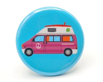 Button 'on tour', motorhome, camping, caravan, pin, Ø 32 mm - darling, let's go traveling! :)