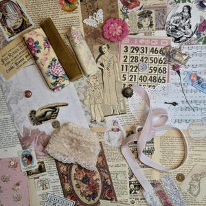Vintage Theme Ephemera Pack Scrapbook Bundle Junk Journal Mystery Grab Bag Mixed Media Collage Art Supplies Assorted Embellishments Ephemera