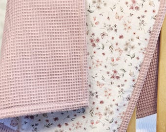 Organic Waffle and Muslin Blanket – Embroidered Name Blanket – Personalized Baby Gift – Soft & Lightweight Newborn Blanket – Floral Nursery