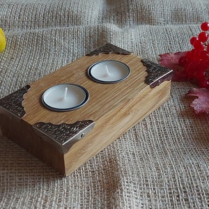 Portavelas de lujo para velas de té hecho de madera de desecho de roble natural