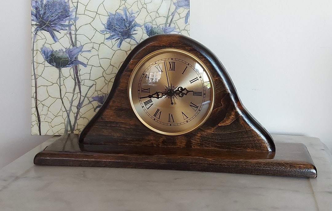 Handmade Shelf Clock Mantelpiece / Vintage Style, Aged Wood, Walnut ...