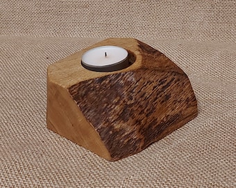 Handmade oak bar tea candle holder rustic live edge