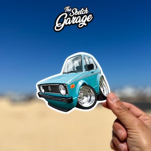 Volkswagen Golf custom cartoon Kiss-Cut Sticker / Decal ideal for water bottle, laptop, phone case, helmet, window sticker free chipping