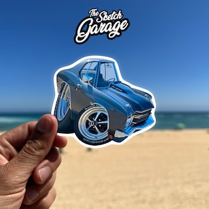 1970 Chevrolet Chevelle SS custom cartoon Kiss-Cut Sticker / Decal ideal for water bottle, laptop, phone case, helmet, window sticker
