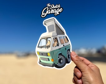 Volkswagen t3 camper custom cartoon Cut Sticker / Decal ideal for water bottle, laptop, phone case, helmet, window sticker, bumper sticker