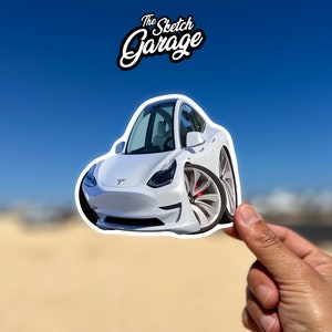 Tesla model 3 custom cartoon Kiss-Cut Sticker / Decal ideal for water bottle, laptop, phone case, helmet, window sticker free chipping