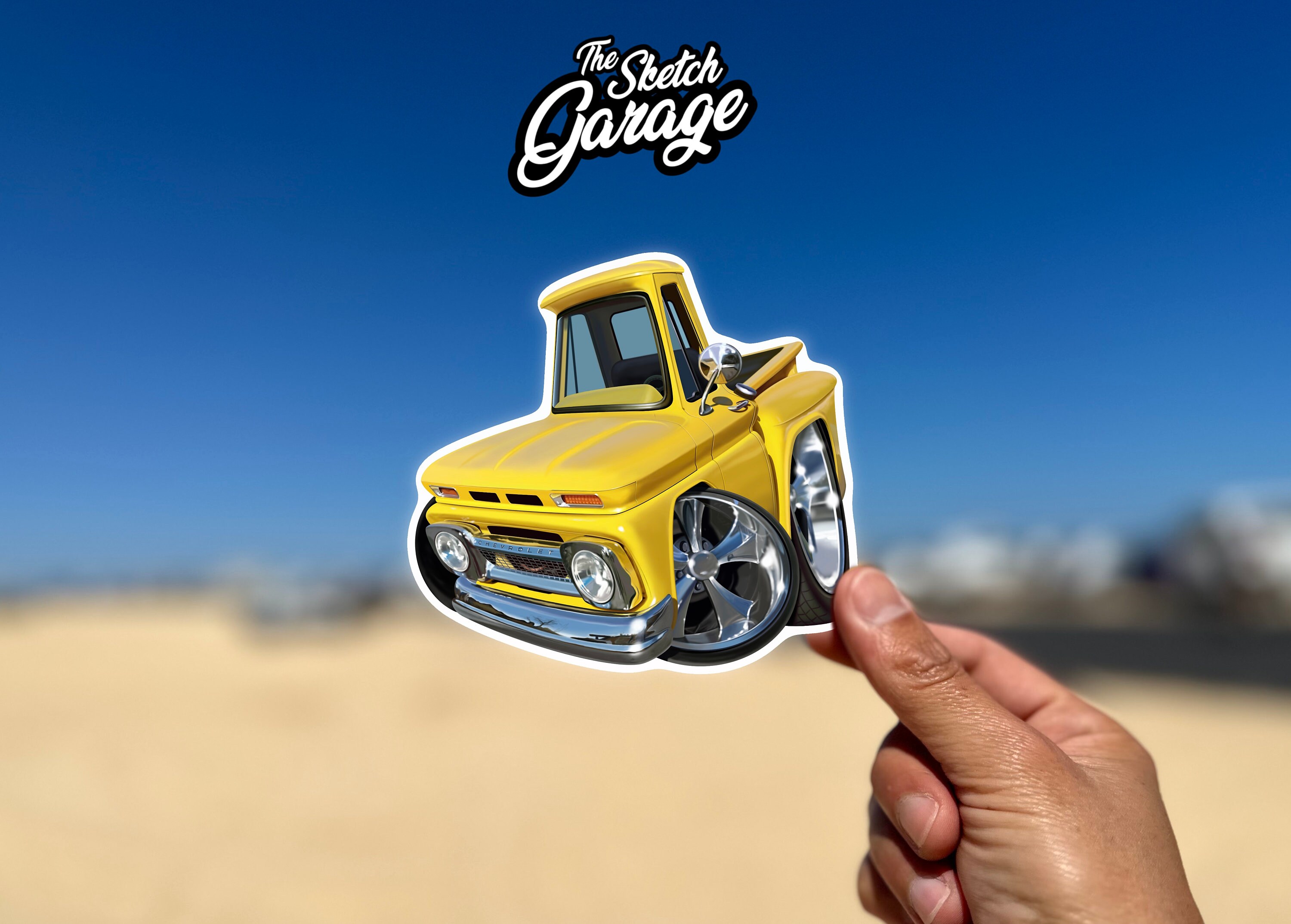1963 Chevrolet C10 truck custom cartoon Kiss-Cut Sticker / Decal ideal for water bottle, laptop, phone case, helmet, window sticker
