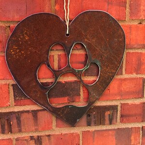 Metal Wall Art- Dog Paw Print w Heart w paint color of your choosing added