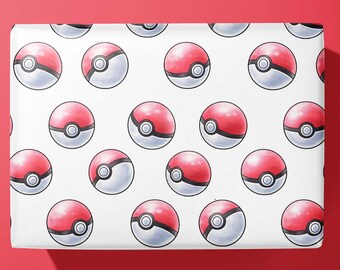 Pokemon wrapping paper - pokeball - hand made -TCG