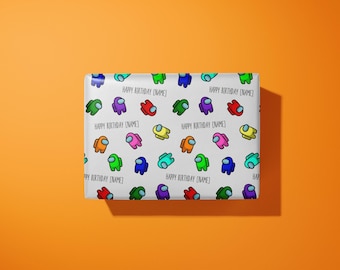 Personalised among us wrapping paper - hand made - gamer gifts