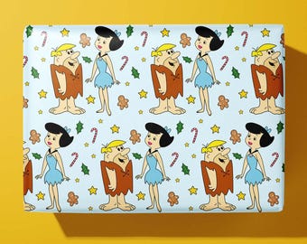 Betty & barney rubble christmas wrapping paper - hand made