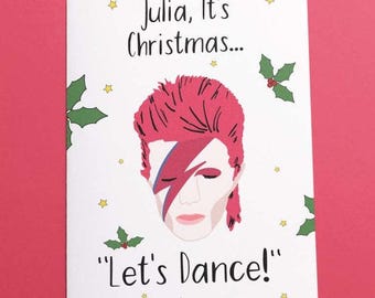 David bowie christmas card - personalised - hand illustrated