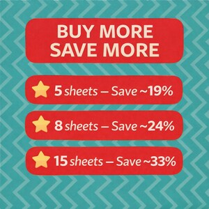The image is a promotional graphic with a red background and a zigzag pattern. It features a message encouraging customers to buy more, with a list of products and their corresponding discounts.