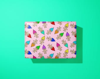 Papel de regalo estilo Trolls - hecho a mano - para niños de los 80 y 90 - estilo original