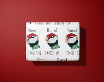 Personalized Pokemon Wrapping Paper - Pokeball in hand - Hand Made - Personalised