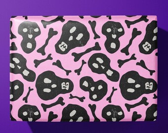 Pink Skull & Bones Wrapping Paper – Handmade Halloween Gift Wrap