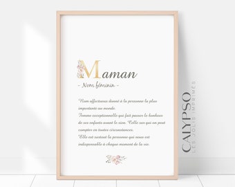 Affiche maman définition, cadeau de fête des mères, affiche décorative à offrir à maman