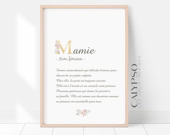 Affiche mamie définition, cadeau de fête des grands-mères, affiche décorative à offrir à une mamie exceptionnelle, cadeau mamie