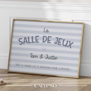 Poster personalizzato con linee blu per la sala giochi dei bambini, decorazione murale in francese