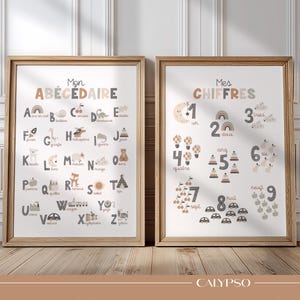 French Alphabet & Numbers Posters for Kids, Boho Beige Nursery