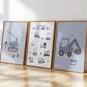 Conjunto de carteles de maquinaria de construcción: cartel infantil de vehículos de construcción