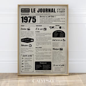 Manifesto della nascita del 1975 in Francia. Regalo personalizzato per il 50° compleanno, poster di giornale retrò dell'anno di nascita