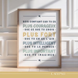 Self-confidence poster in French for a little boy, positive wall art
