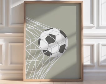 Soccer ball goal net boys bedroom wall art print sage green minimalist decor