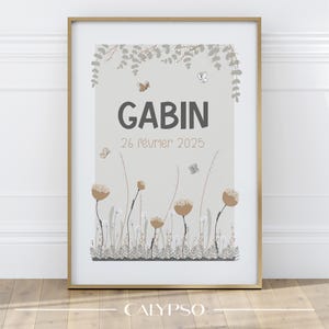 Poster floreale personalizzato per bambini, poster boho con nome, decorazione murale con fiori selvatici