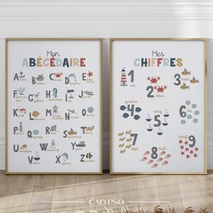 Affiches abécédaire & chiffres marins – Décoration éducative chambre d'enfant ou salle de classe